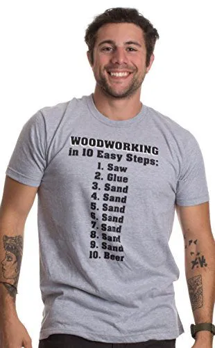 10 Easy Steps of Woodworking | Funny Wood Working Worker Tool Saw Humor T-Shirt-(Adult,L) Sport Grey