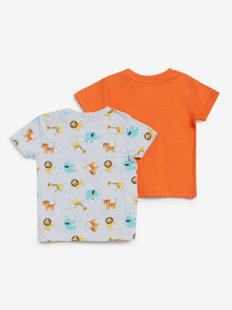 Baby HOP Orange Printed T-Shirts Set of Two