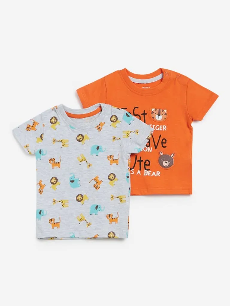 Baby HOP Orange Printed T-Shirts Set of Two