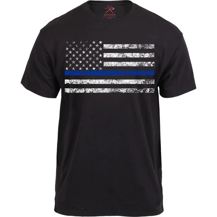 Black - Thin Blue Line American Flag Law Enforcement T-Shirt