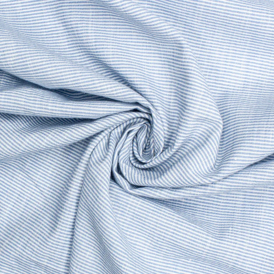 Blue Candy Pinstriped Linen & Cotton Blend Shirting