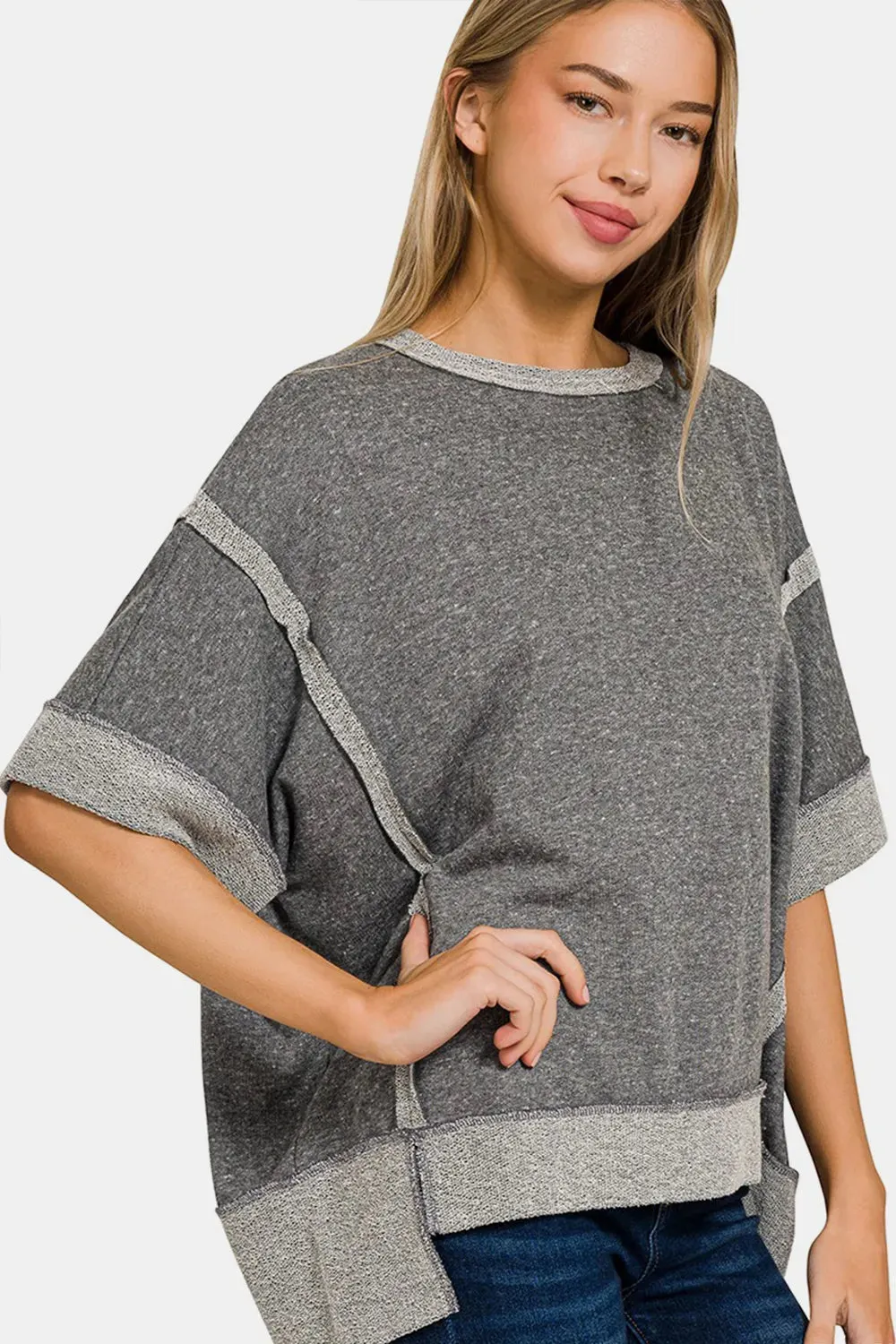 Contrast Trim Drop Shoulder T-Shirt