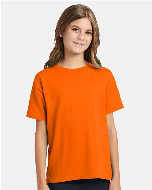 Custom Embroidered - Hanes - Ecosmart™ Youth T-Shirt - Safety Orange - 5370