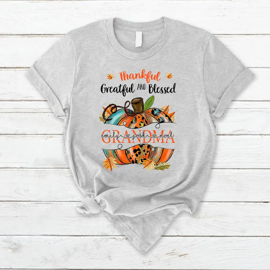 Customized Grandma Little Pumpkins Kids Name, Autumn T-Shirt, Halloween T-Shirt