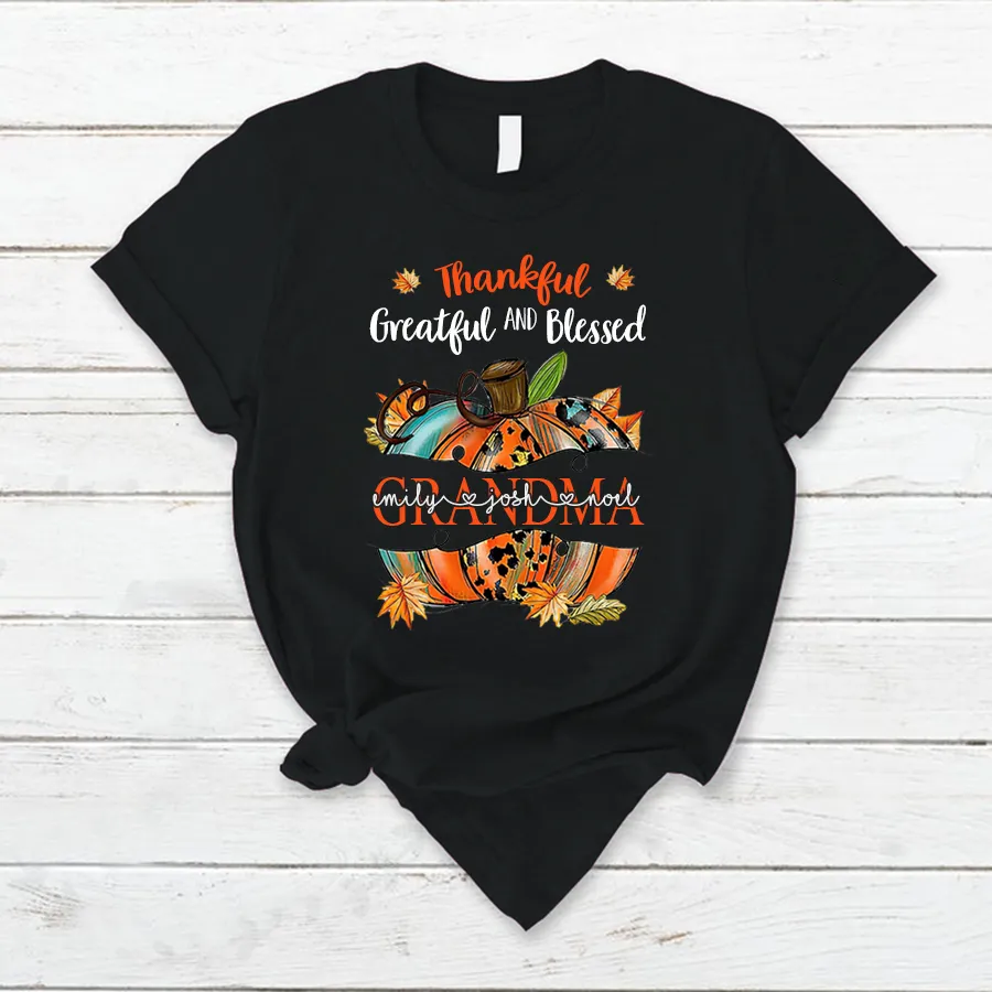 Customized Grandma Little Pumpkins Kids Name, Autumn T-Shirt, Halloween T-Shirt