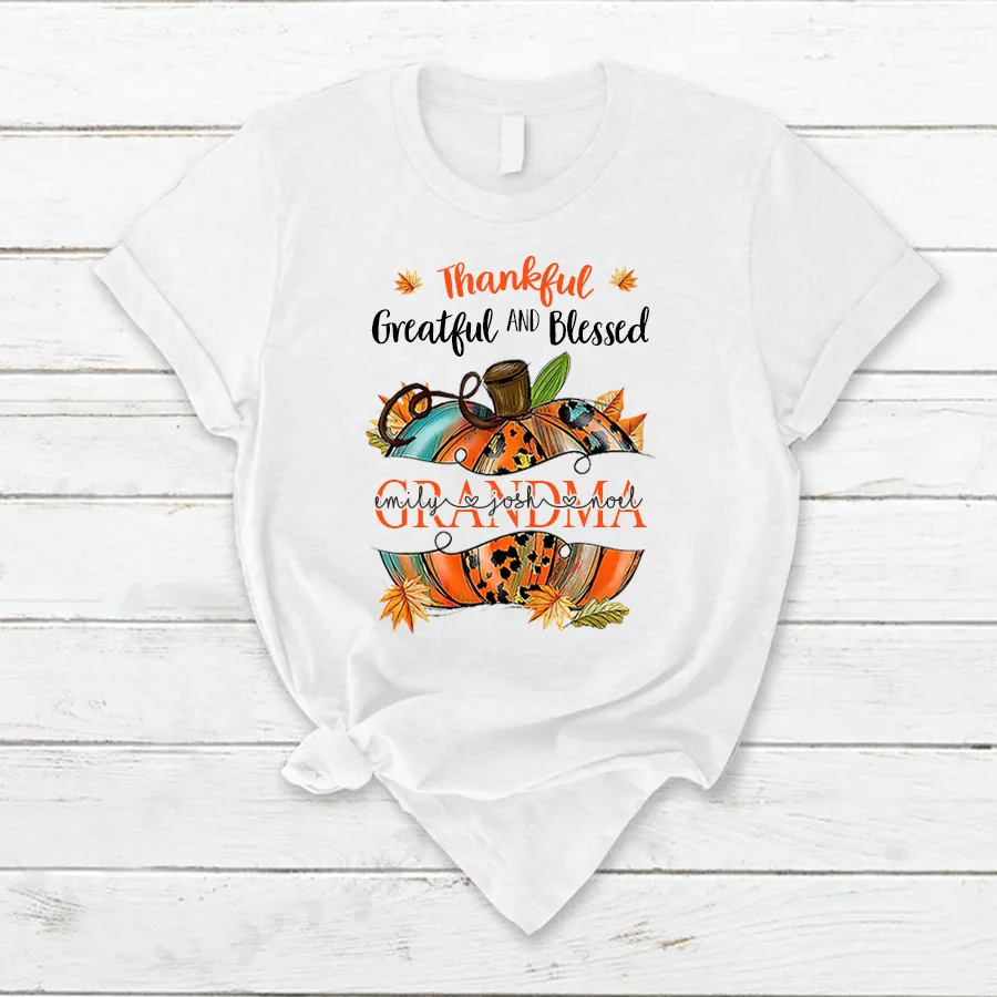 Customized Grandma Little Pumpkins Kids Name, Autumn T-Shirt, Halloween T-Shirt