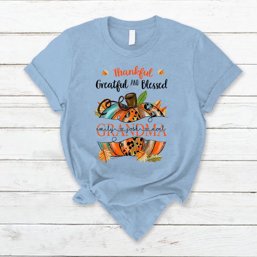 Customized Grandma Little Pumpkins Kids Name, Autumn T-Shirt, Halloween T-Shirt