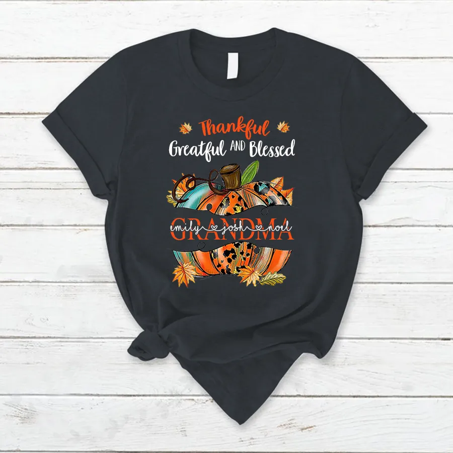 Customized Grandma Little Pumpkins Kids Name, Autumn T-Shirt, Halloween T-Shirt