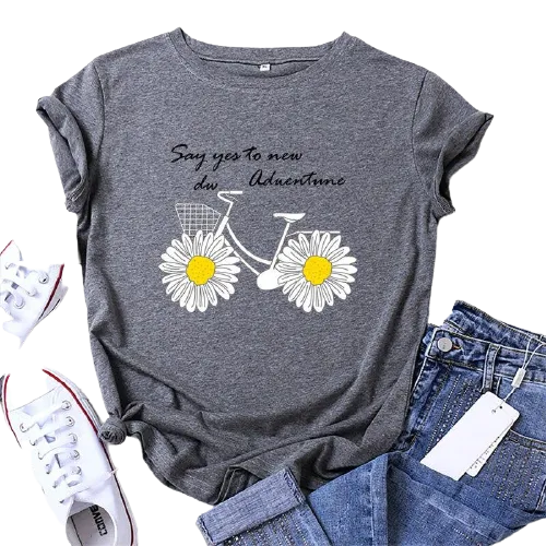 Daisies Bicycle Print Cotton T-Shirt