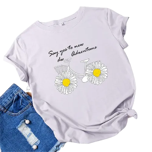 Daisies Bicycle Print Cotton T-Shirt