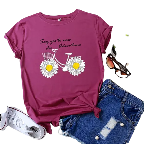 Daisies Bicycle Print Cotton T-Shirt