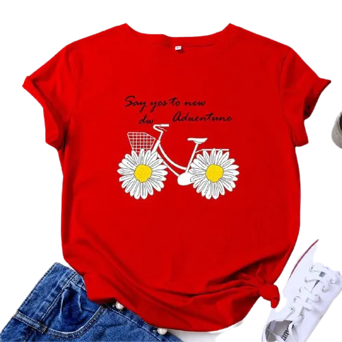 Daisies Bicycle Print Cotton T-Shirt