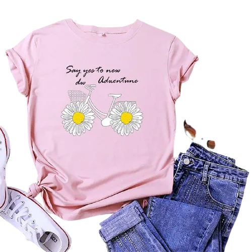 Daisies Bicycle Print Cotton T-Shirt