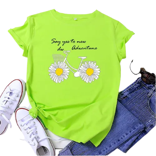 Daisies Bicycle Print Cotton T-Shirt