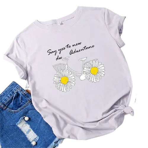 Daisies Bicycle Print Cotton T-Shirt