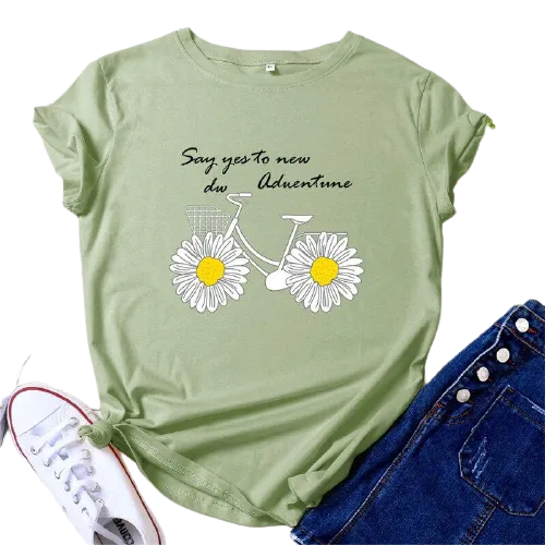 Daisies Bicycle Print Cotton T-Shirt