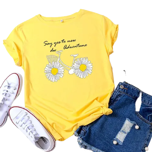 Daisies Bicycle Print Cotton T-Shirt