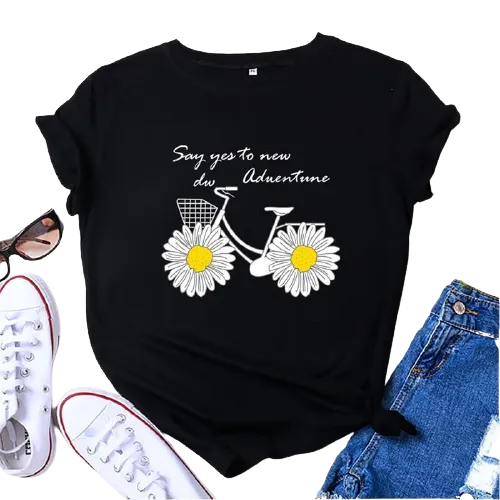 Daisies Bicycle Print Cotton T-Shirt