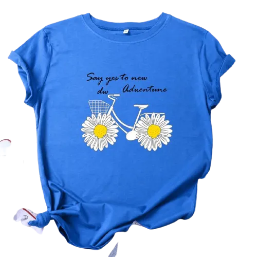 Daisies Bicycle Print Cotton T-Shirt