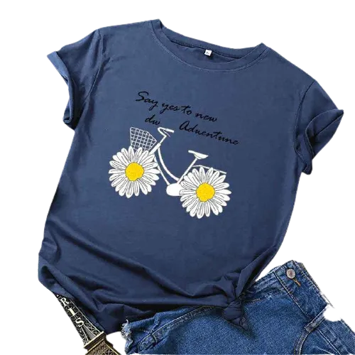 Daisies Bicycle Print Cotton T-Shirt