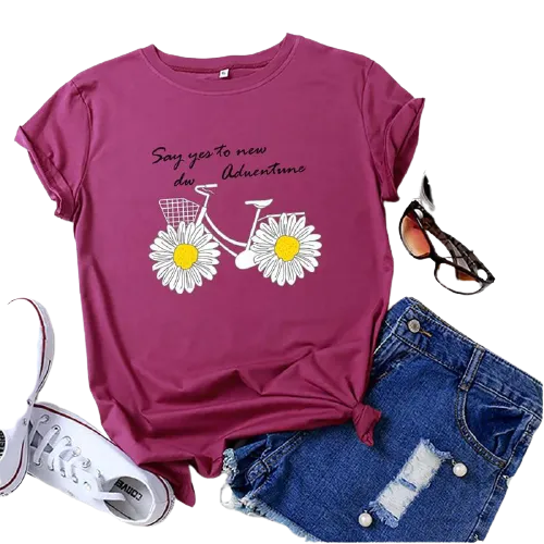 Daisies Bicycle Print Cotton T-Shirt