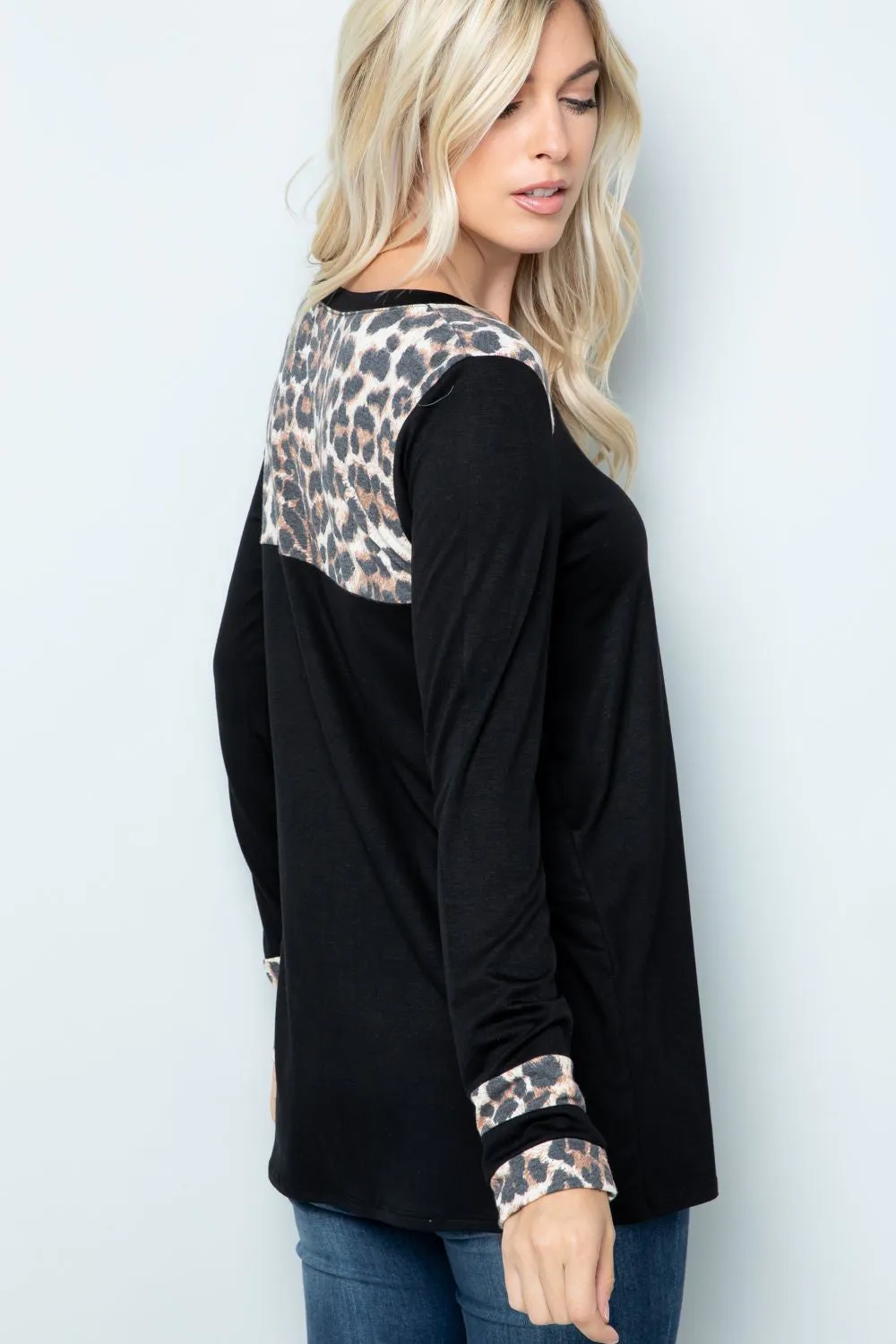 Full Size Long Sleeve Leopard Spliced T-Shirt