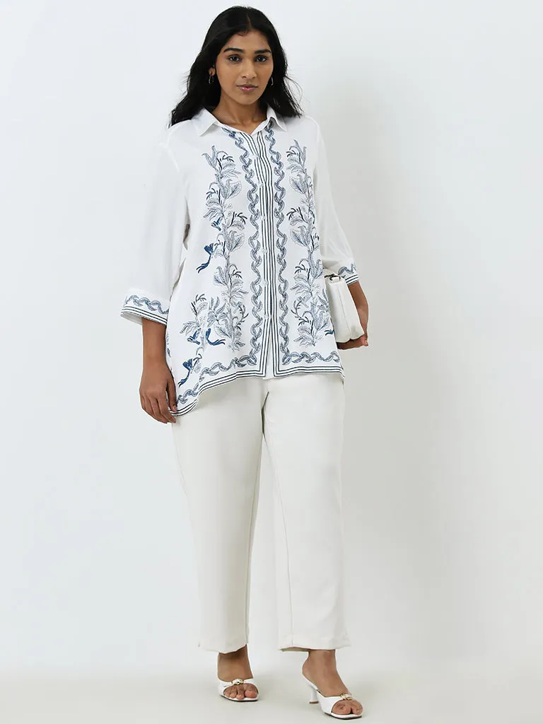 Gia White Leaf Printed Shirt