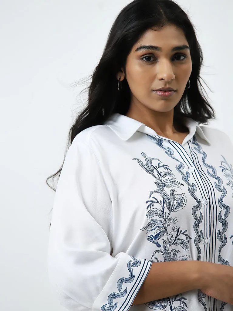 Gia White Leaf Printed Shirt