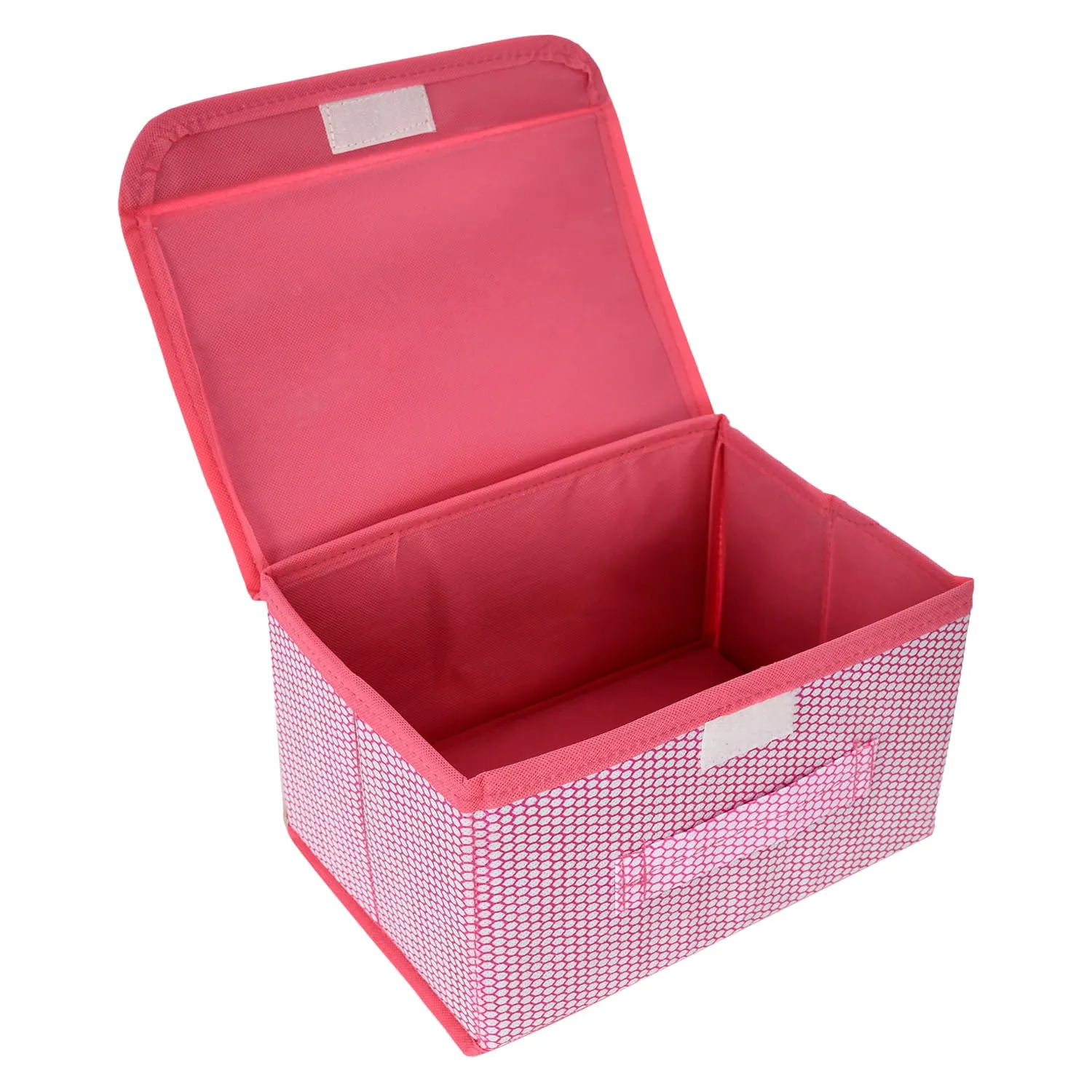 Heart Home Drawer Storage Box | Zig Zag Dhakkan Storage Box | Non-Woven Clothes Organizer For Toys | Storage Box with Handle | Small | Pack of 3 | Pink