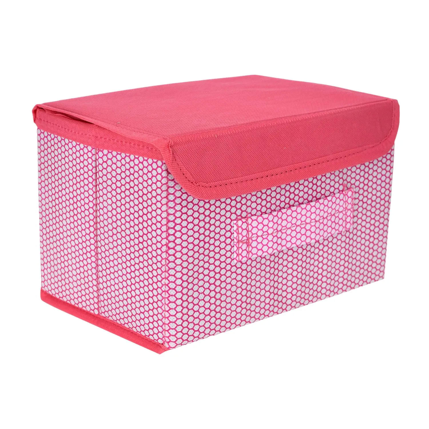 Heart Home Drawer Storage Box | Zig Zag Dhakkan Storage Box | Non-Woven Clothes Organizer For Toys | Storage Box with Handle | Small | Pack of 3 | Pink