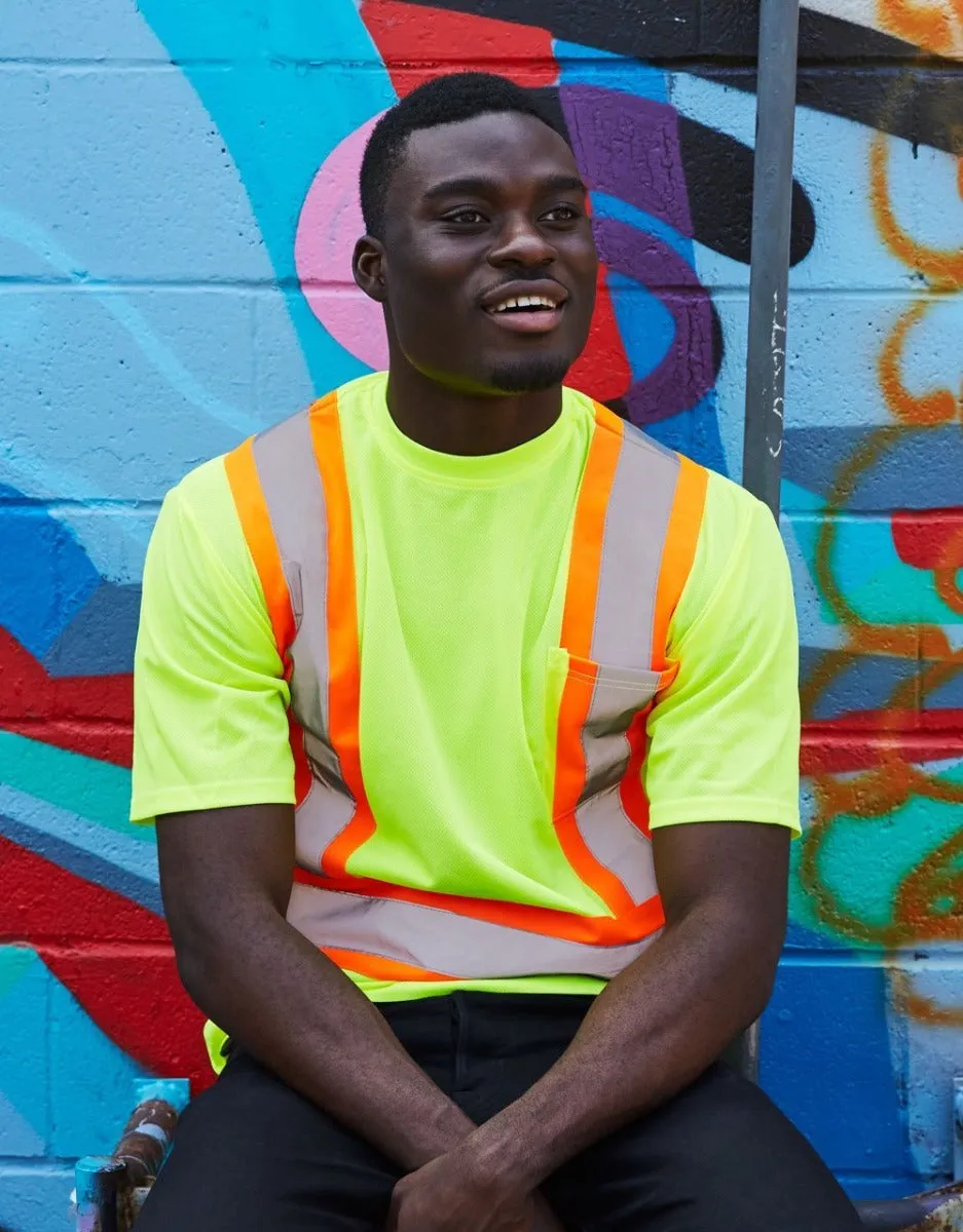 Hi Vis Short Sleeve Safety T-Shirt with Chest Pocket in Lime