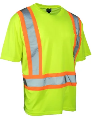 Hi Vis Short Sleeve Safety T-Shirt with Chest Pocket in Lime