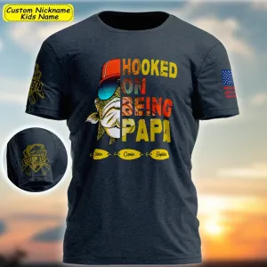 Hooked on being Papa Shirt, Custom Fishing Papa with kids name Shirt, Custom Grandpa Shirt, Fathers Day Gifts, Grandpa Shirt with names