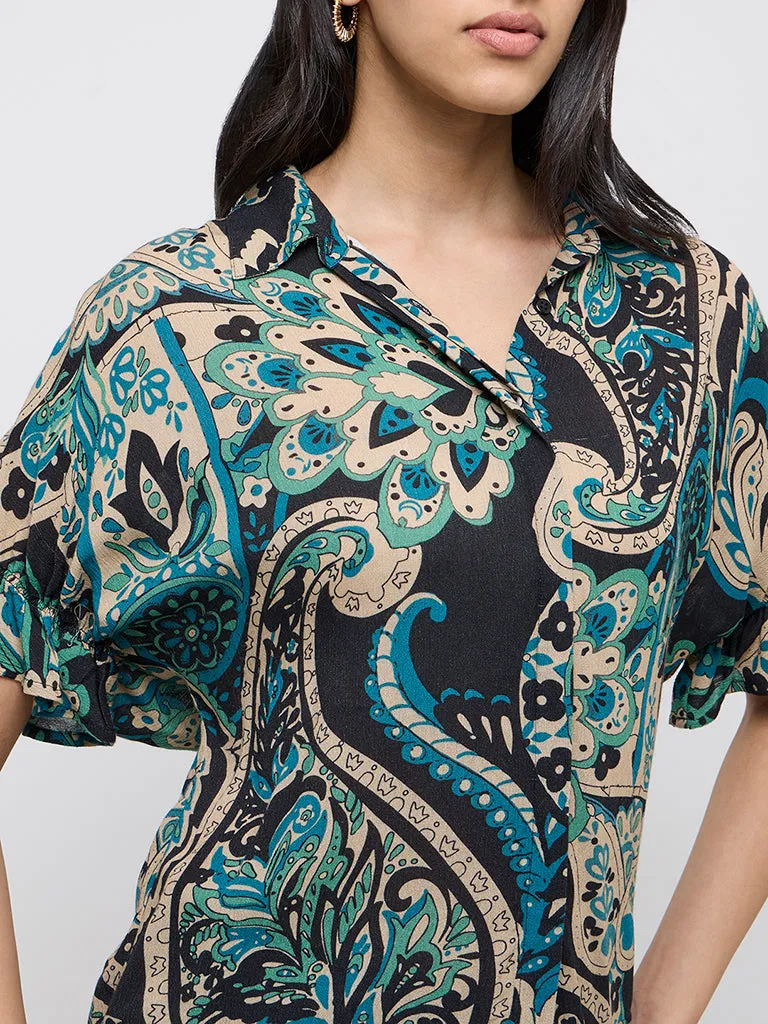 LOV Teal Paisley Printed Shirt