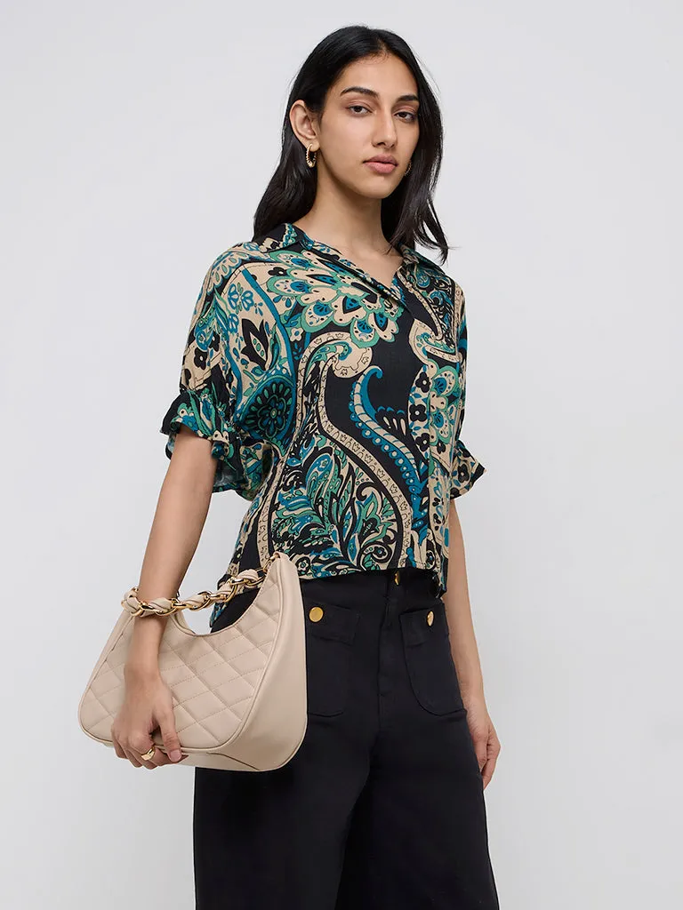 LOV Teal Paisley Printed Shirt