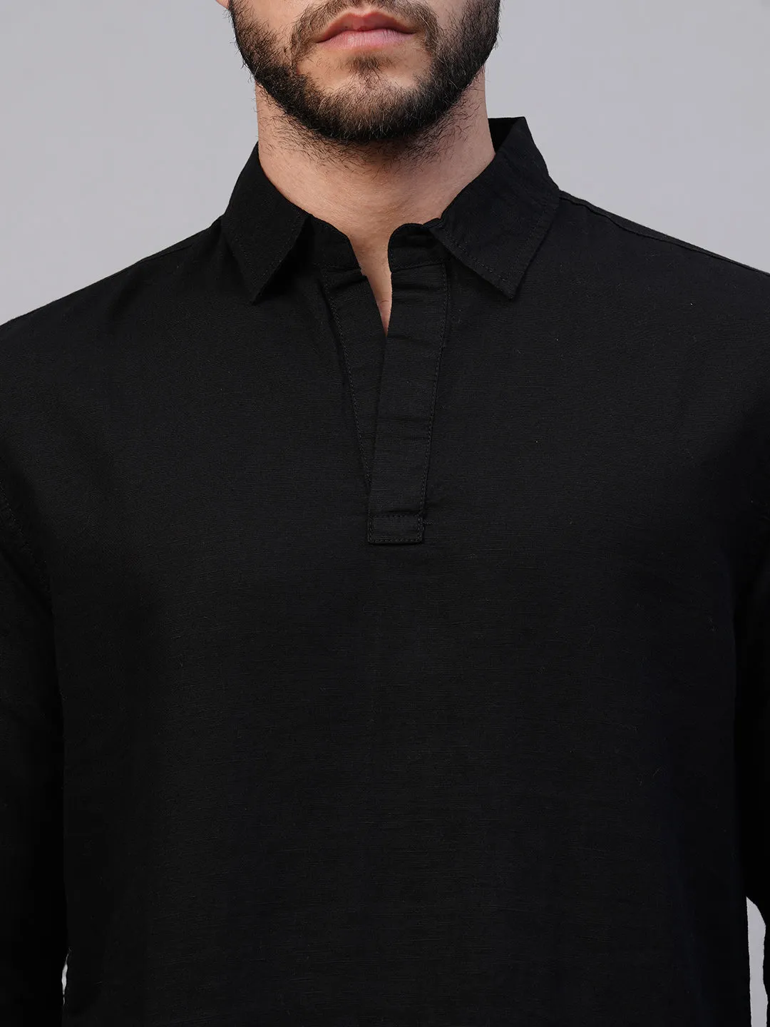 Men's Black 100% Linen Kurta Shirt