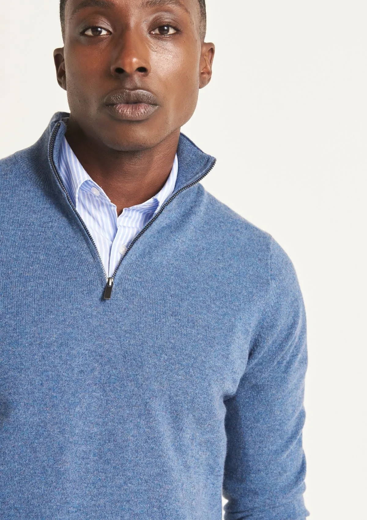 Mens Cashmere Half Zip Sweater in Bay Blue