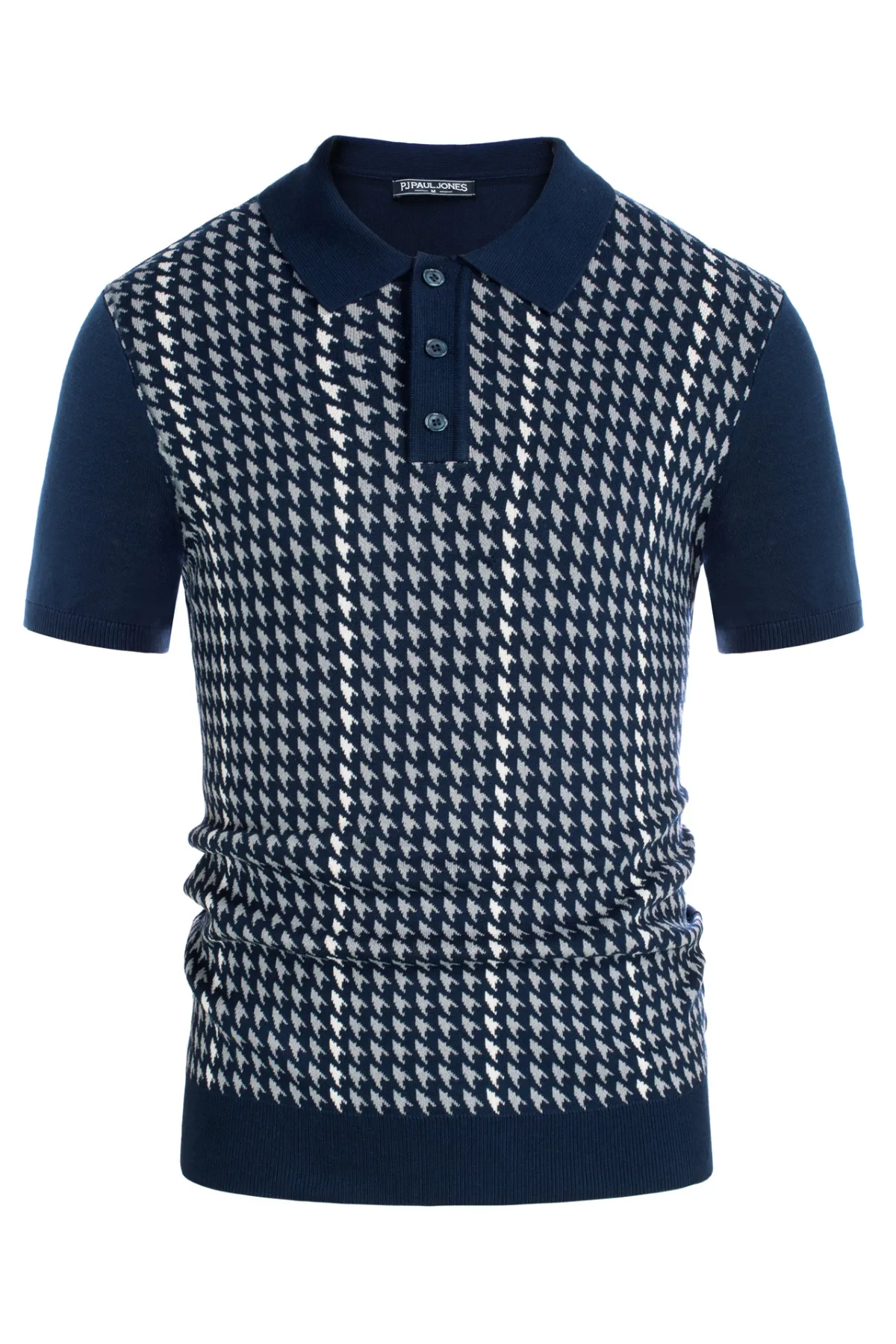 Men's Vintage Polo Shirts Lightweight Retro 70s Knit Houndstooth Golf Pullover Shirts