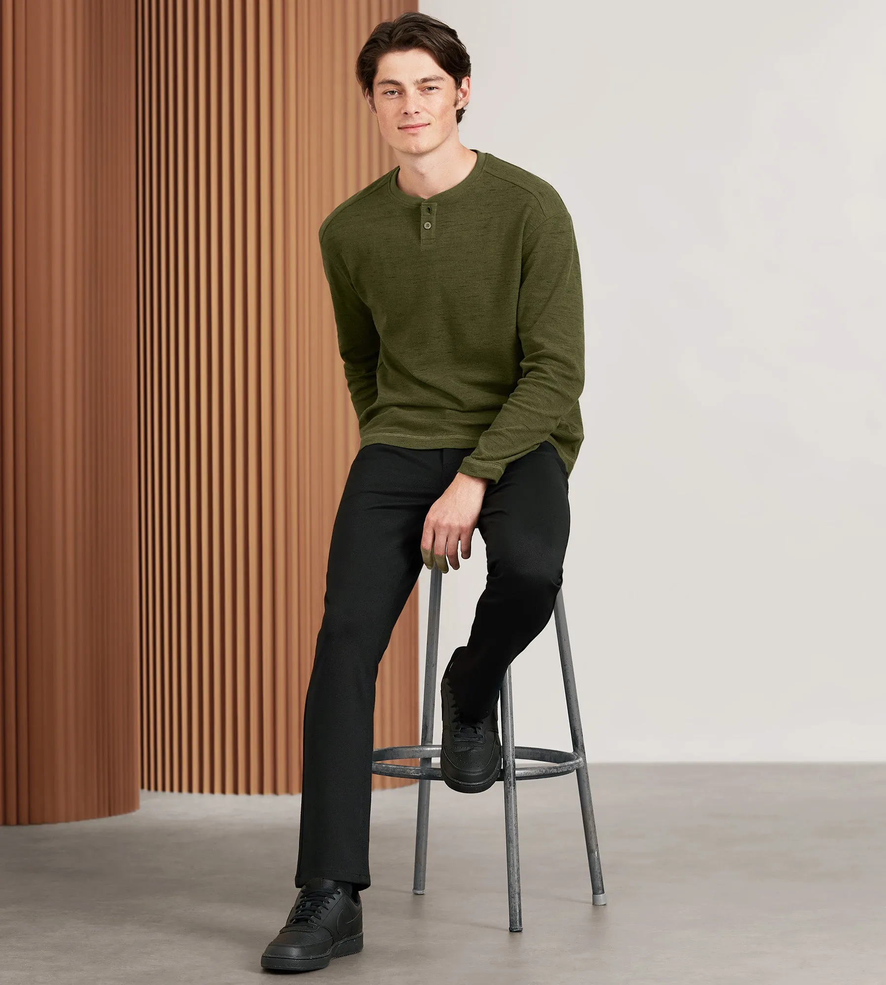 Modern Fit Long Sleeve Waffle Knit Henley