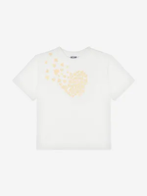 Moschino Girls Heart Logo T-Shirt in Ivory