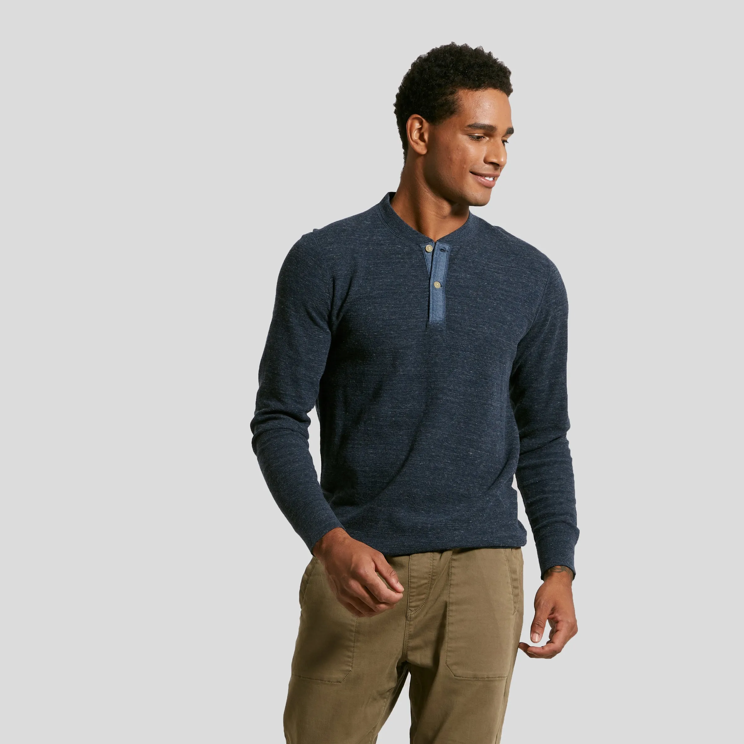 New Windsor Double Cloth Henley - Navy Heather