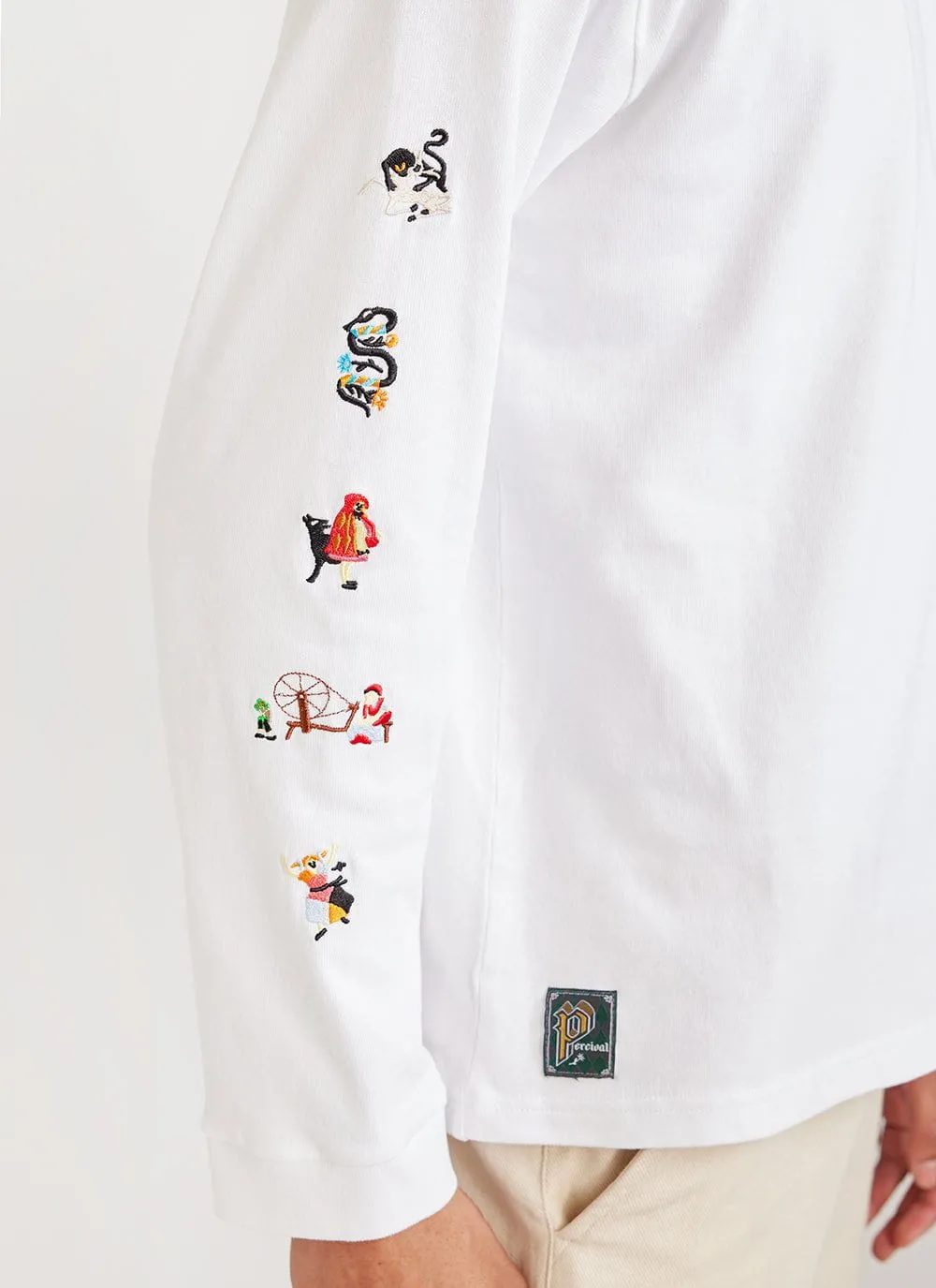 Nightmare Long Sleeve T Shirt | Embroidered Organic Cotton | White