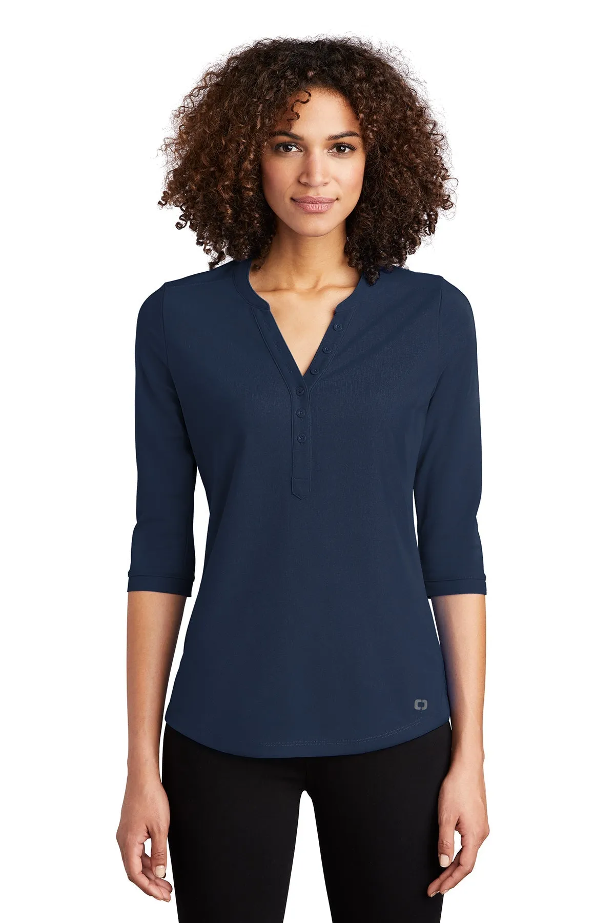 OGIO Ladies Jewel Branded Henleys, Navy