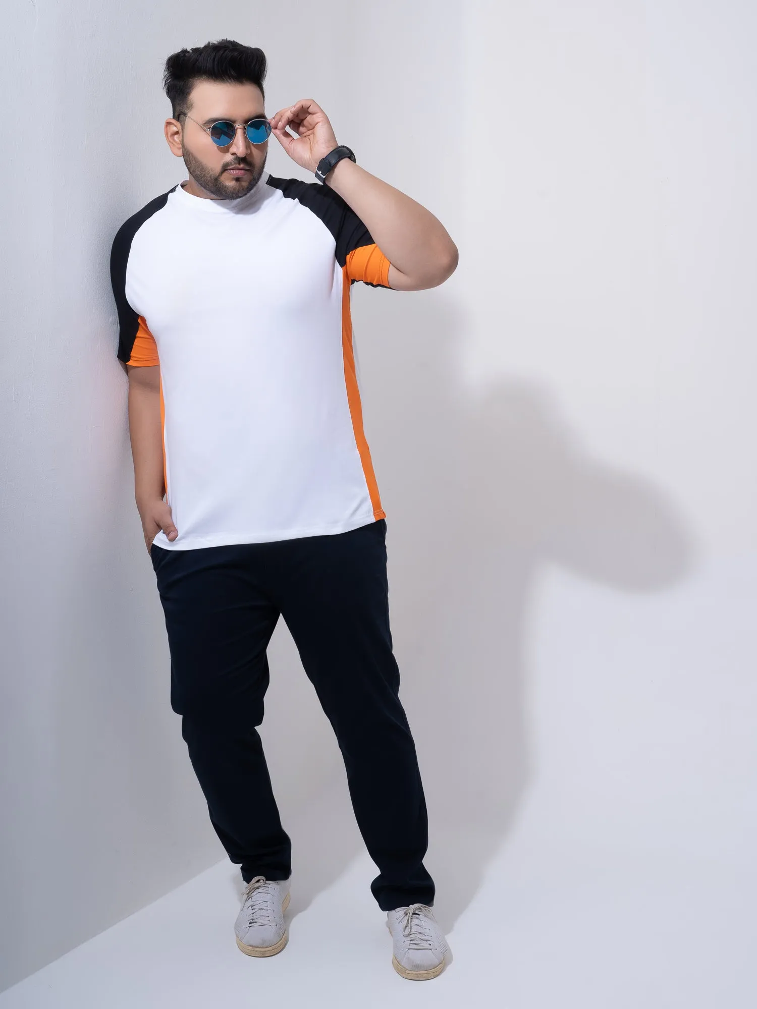 Orange White Black Colourblock Plus Size T-shirt