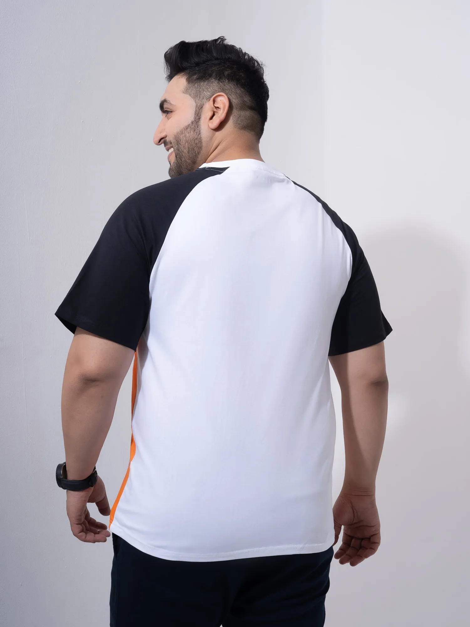 Orange White Black Colourblock Plus Size T-shirt