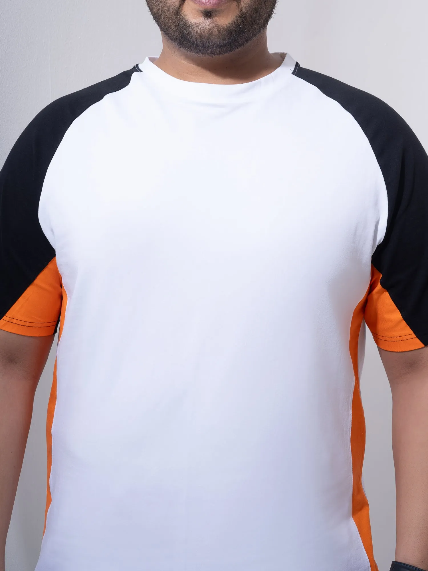 Orange White Black Colourblock Plus Size T-shirt