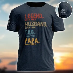 Personalized Legend husband dad papa since T-shirt, Perfect Gift for Papa