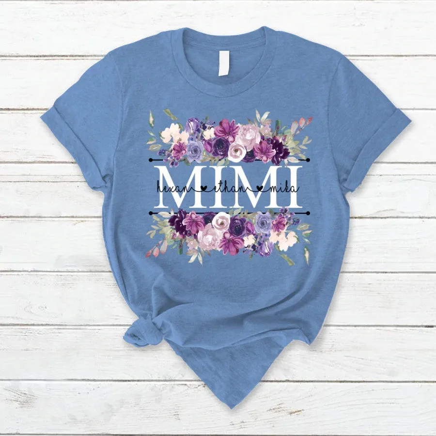 Personalized Mimi Purple Plum Flower And Grandkids T Shirt