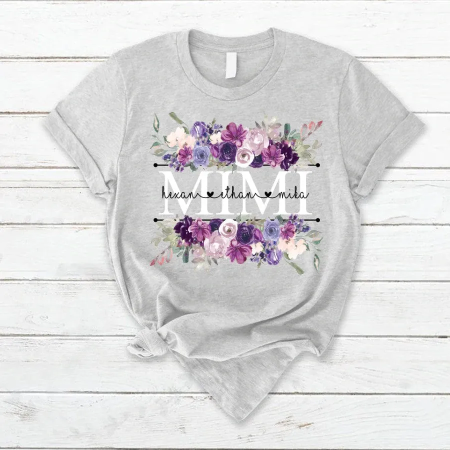 Personalized Mimi Purple Plum Flower And Grandkids T Shirt