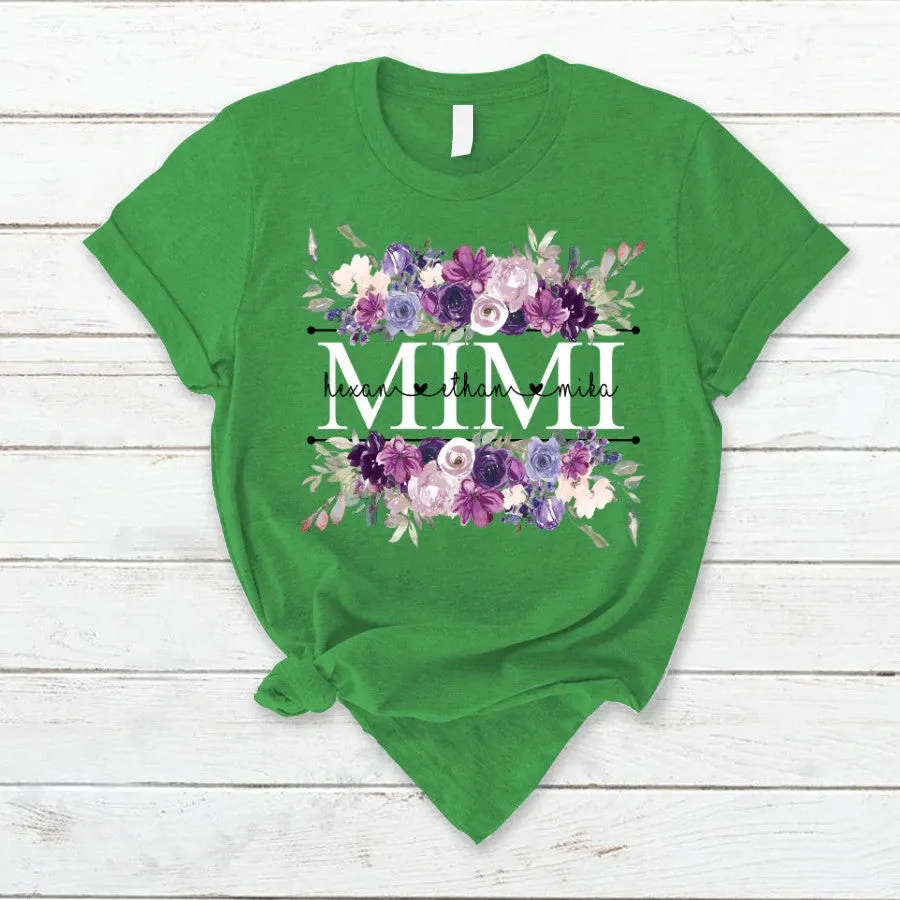 Personalized Mimi Purple Plum Flower And Grandkids T Shirt